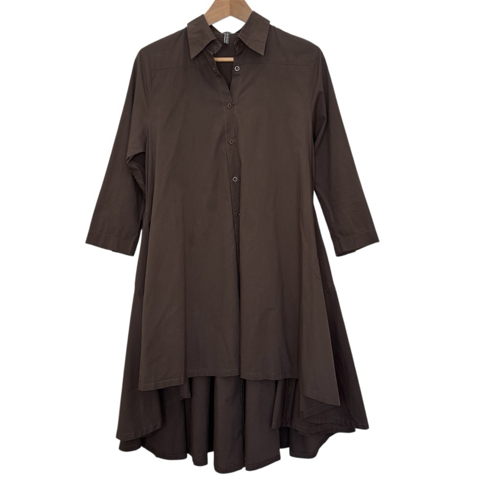 Gracia Oversized Tunic Shirt Dress Size Small Moss Brown High Low Hem Lagenlook